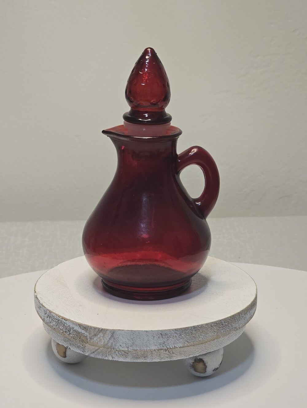 Vintage Avon Strawberry Bath Foam Ruby Red Glass Decanter and Topper Empty